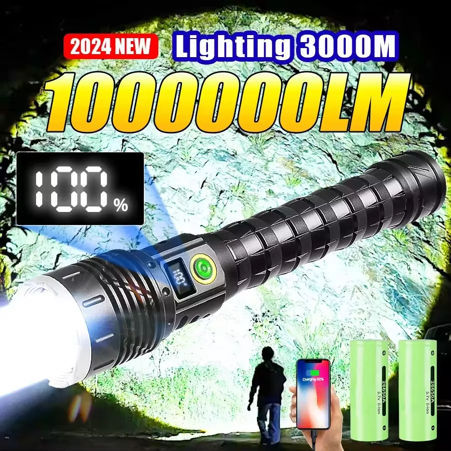 Linterna LED más potente de alta potencia recargable con Zoom