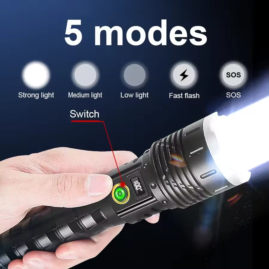 Linterna LED más potente de alta potencia recargable con Zoom