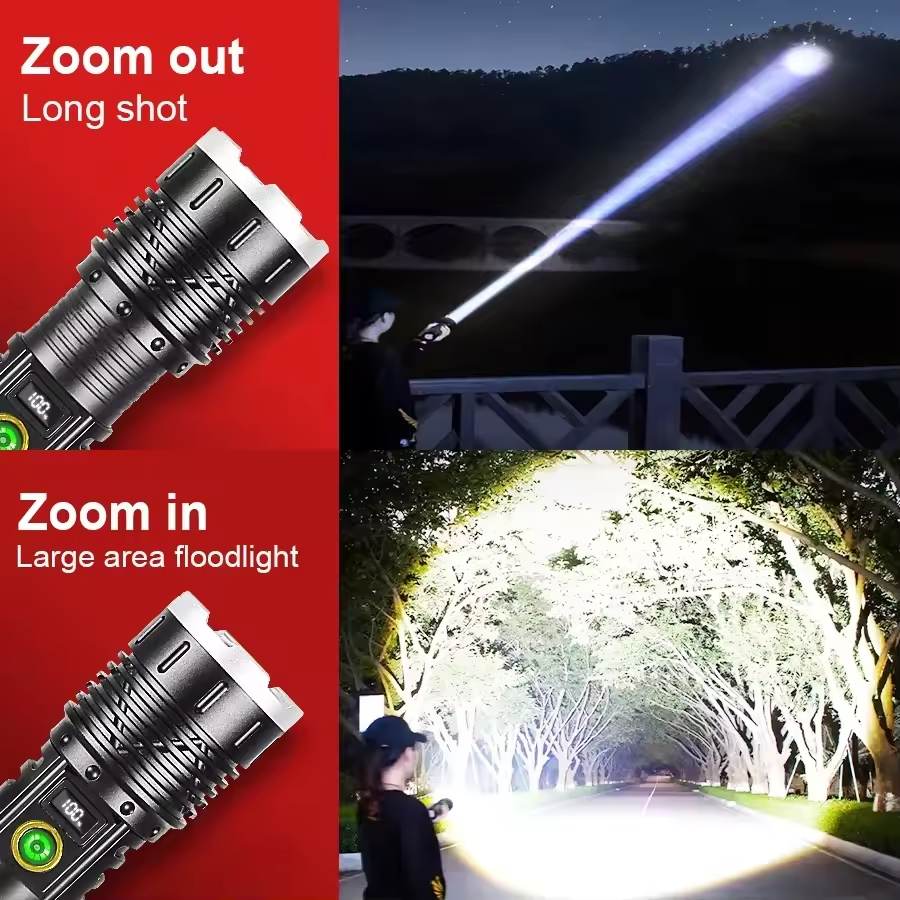 Linterna LED más potente de alta potencia recargable con Zoom